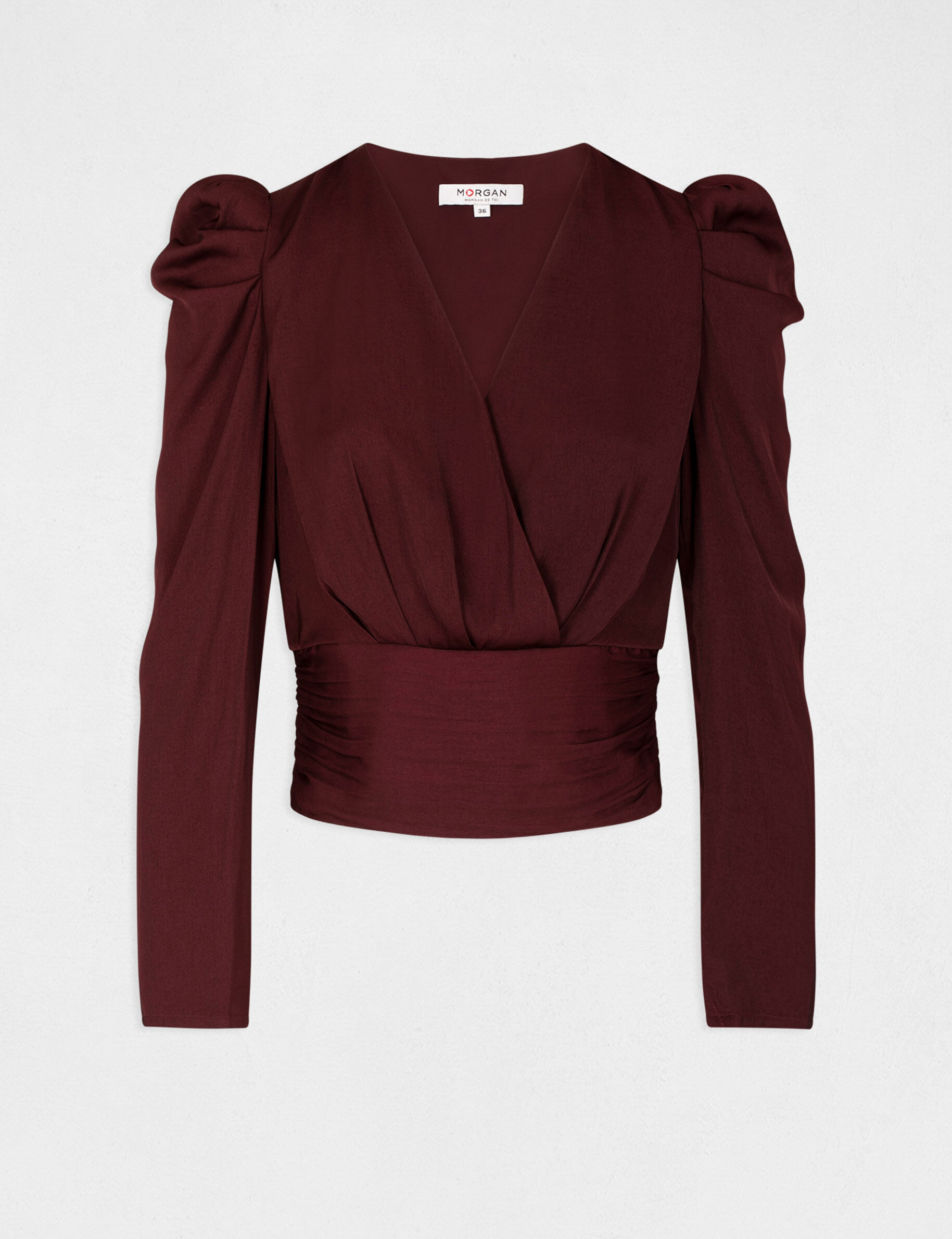 Blouse manches longues col cache-coeur prune femme - prune