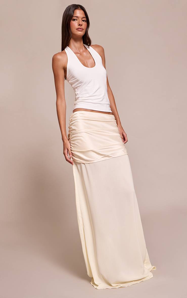 Crème Jupe Longue En Mousseline Avec Superposition En Satin