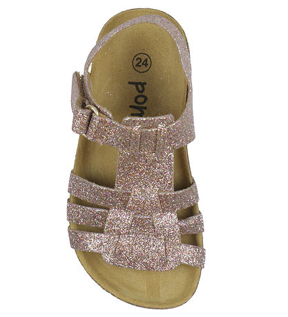 Pom Pom Sandalen - Klettband Zopf - Multi Glitter