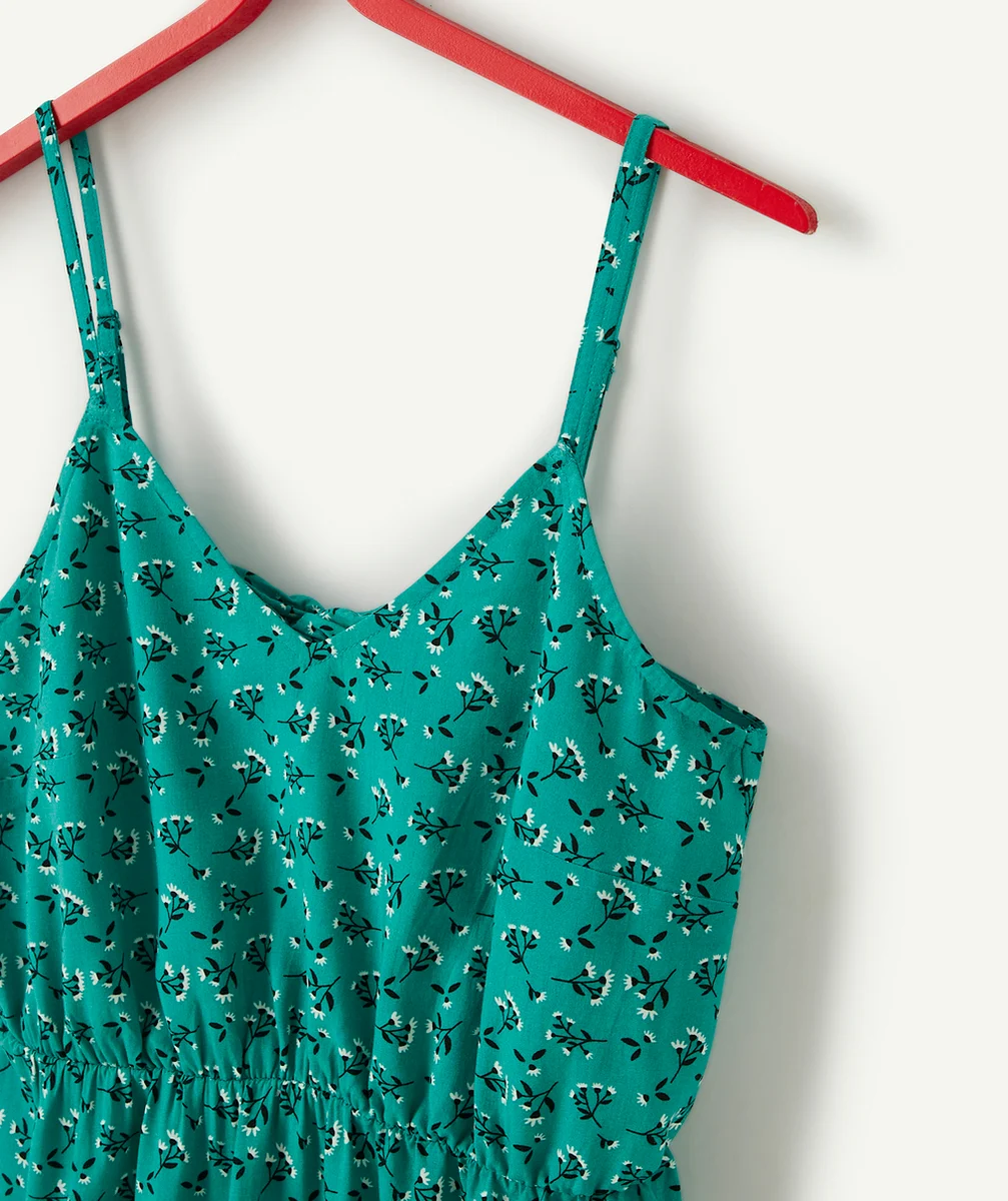 ROBE À BRETELLES FILLE VERTE EN VISCOSE RESPONSABLE AVEC IMPRIMÉ FLEURI
