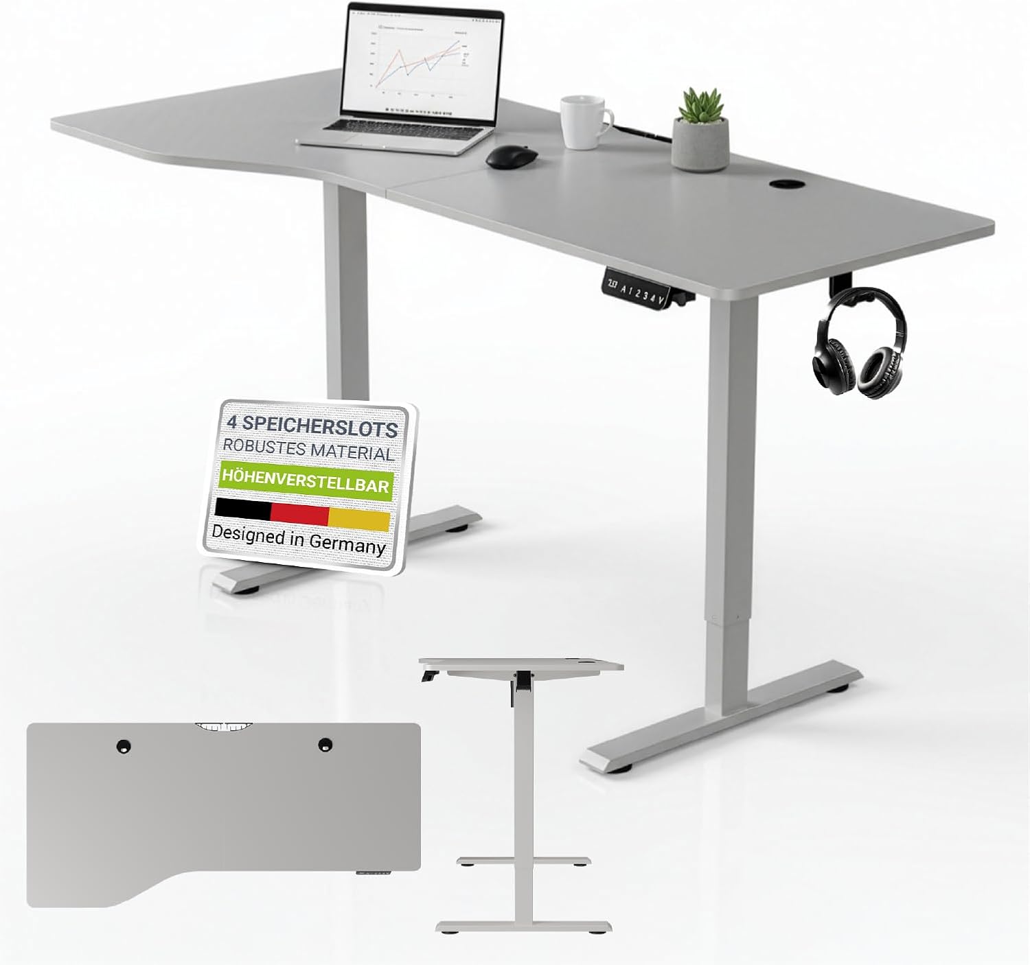 Juskys Höhenverstellbarer Schreibtisch 160x75cm - Elektrisch stufenlos verstellbar Bürotisch Sitz- & Stehtisch Speicherplatz Memory-Funktion - Weiß