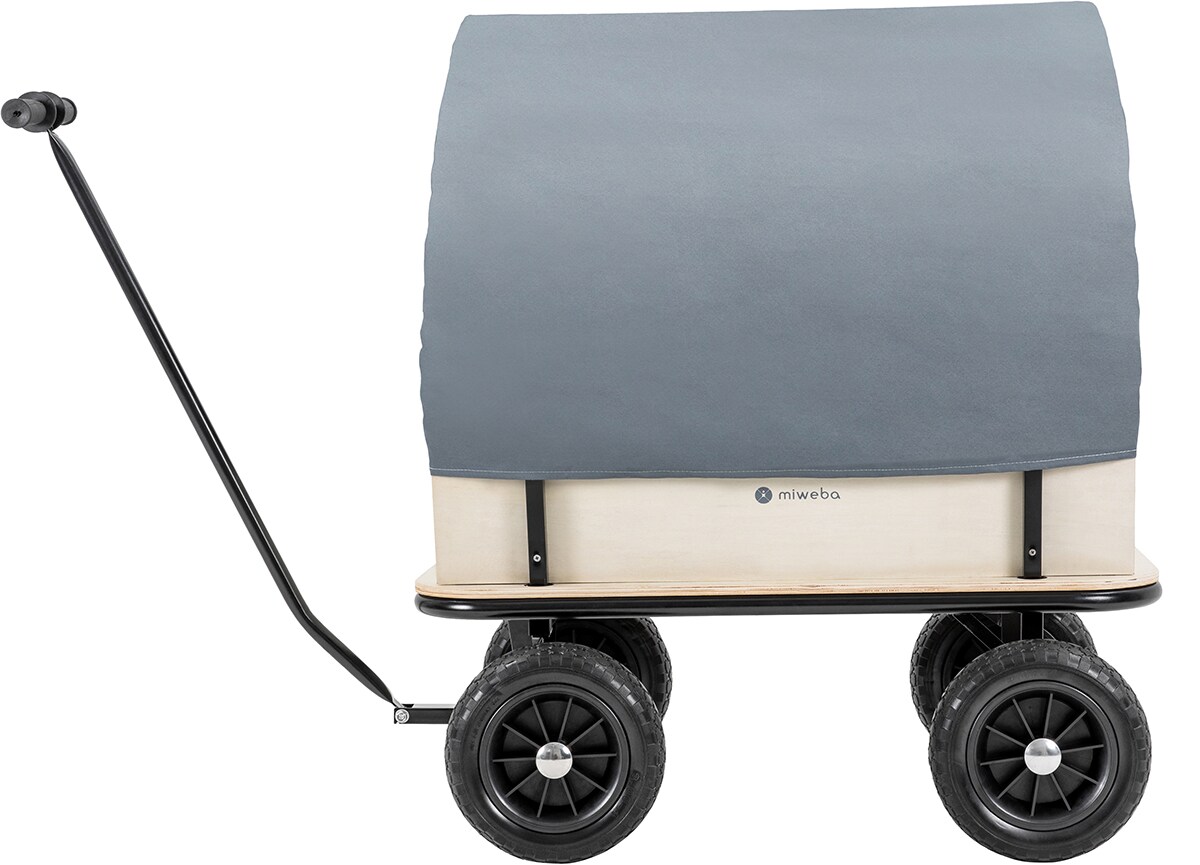 Miweba Holz-Bollerwagen Canvas, mit Dach, deichselgeführte Lenkachse, 180 kg, Profilreifen, Stahl