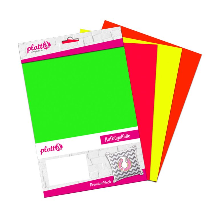 plottiX Thermotransferfolie PremiumFlock neon Set