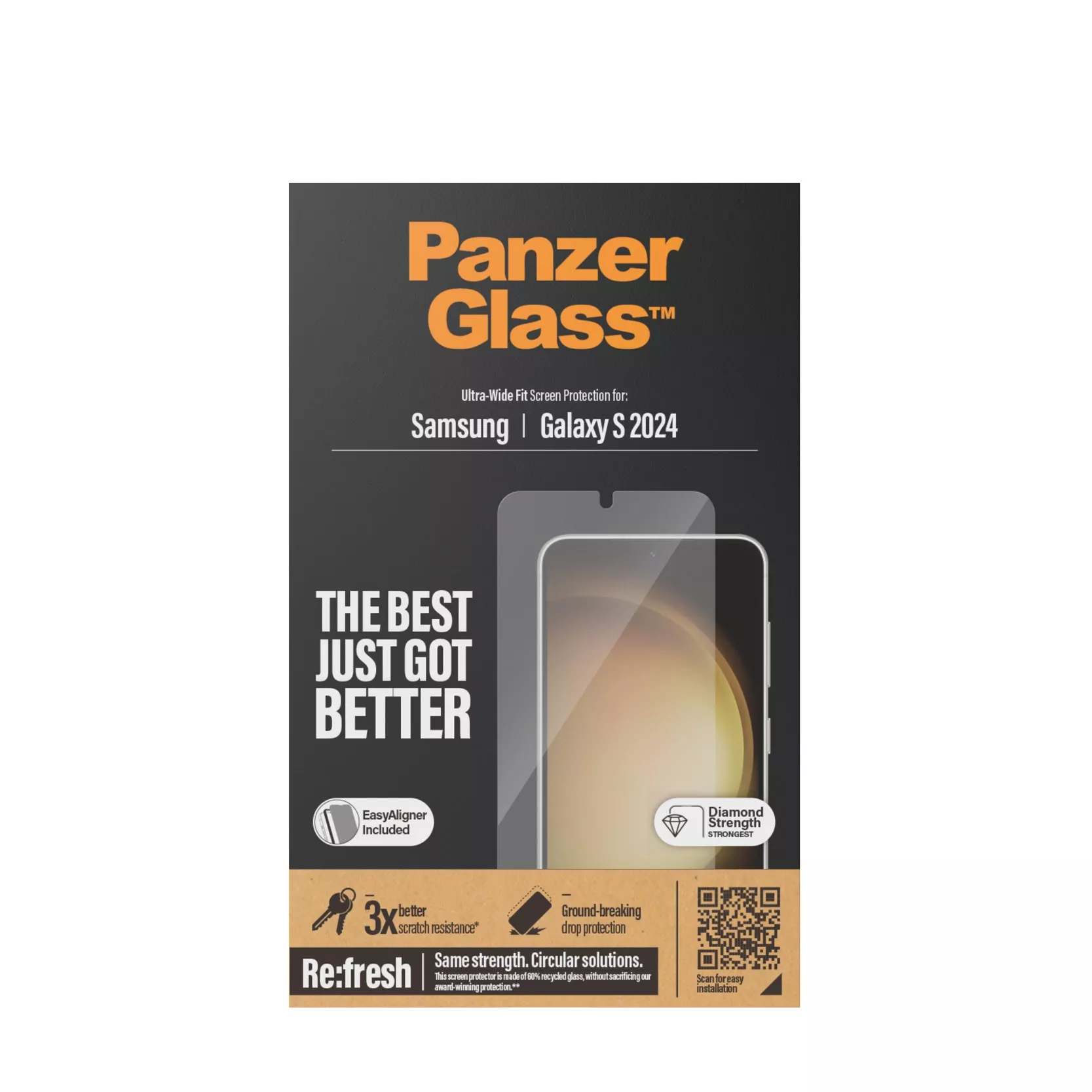 Samsung Galaxy S24 Antibakterielles Ultra Wide Fit Panzer Glas Displayschutz Case Friendly mit Montagerahmen (7350)