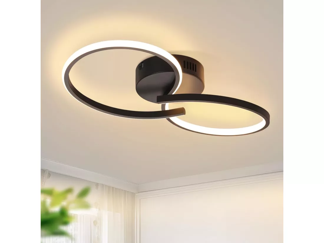 NETTLIFE Plafonnier LED salon moderne noir 12W intérieur 3000K LED blanc chaud