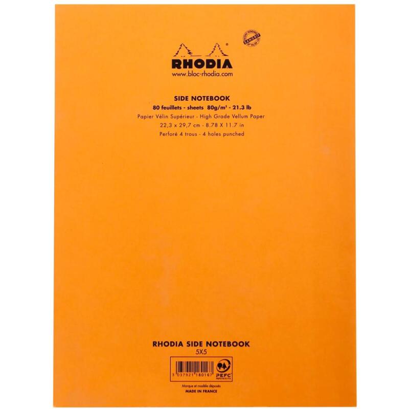 Bloc agrafé côté Side A4 80 feuilles petits carreaux 5/5 80 g. - Orange