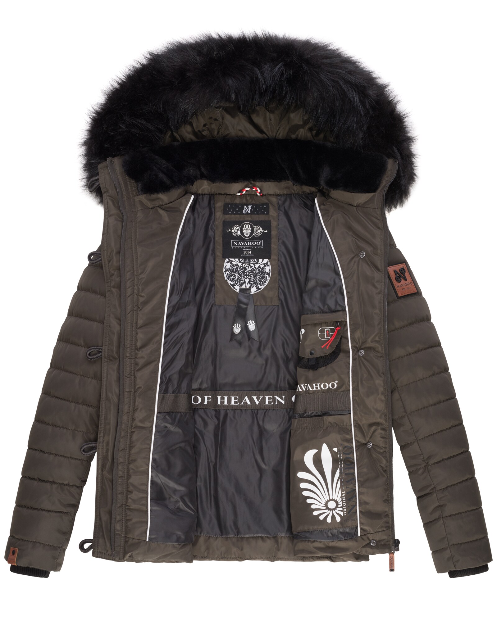 NAVAHOO Damen Winterjacke Warm gefütterte Steppjacke mit Kunstfell-Kapuze Wisteriaa