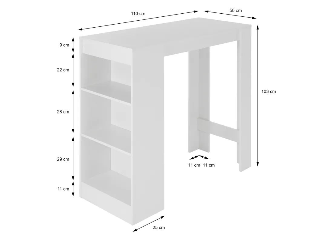 Table bar table mange-debout table lounge comptoir blanc 110x50x103cm ML-DESIGN