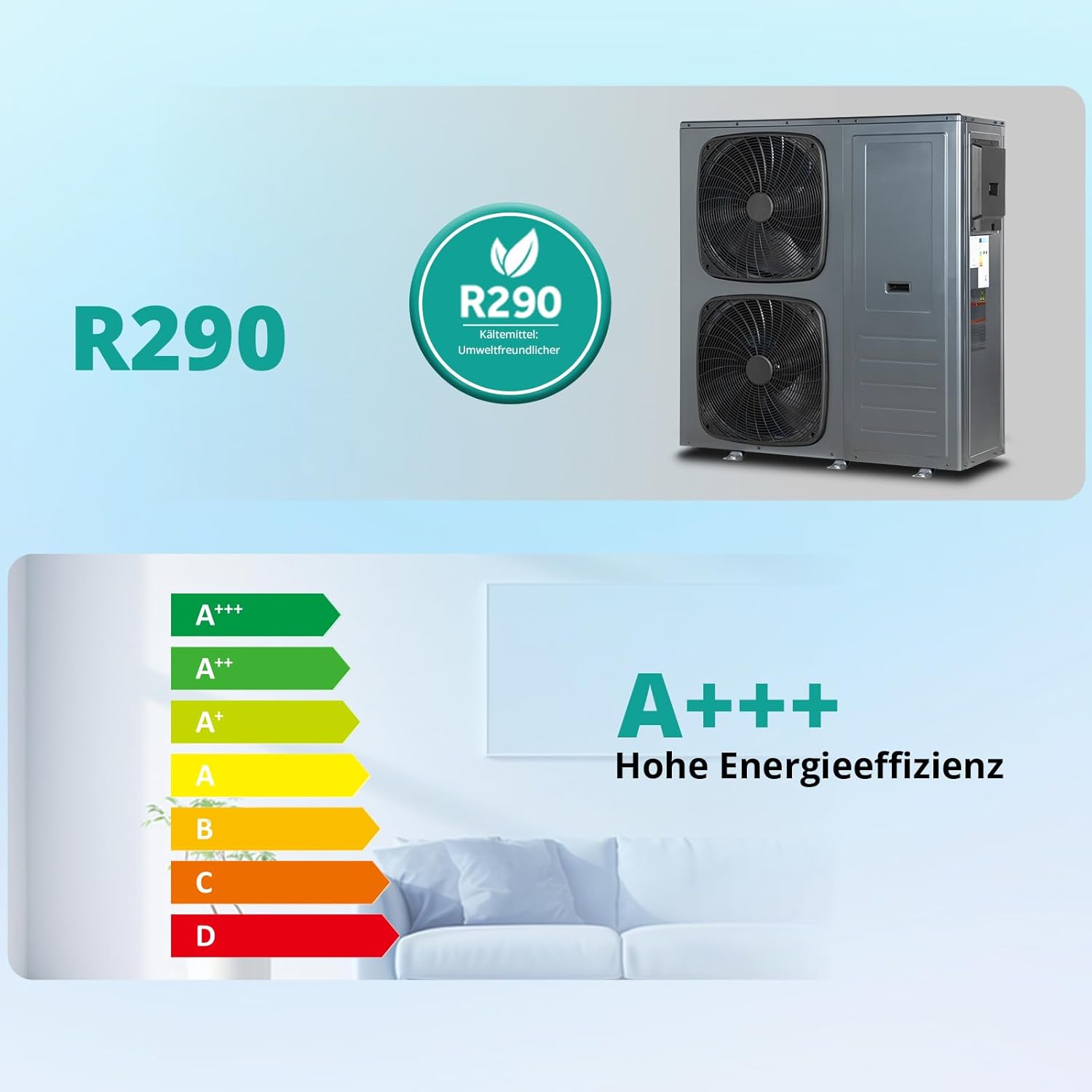 SMETA Monoblock Luft Wärmepumpe Warmwasser R290 16 kW, Einphasig, 3-in-1 Heizung, Kühlung und Warmwasser, WiFi, Einphasig & Förderfähig, A+++