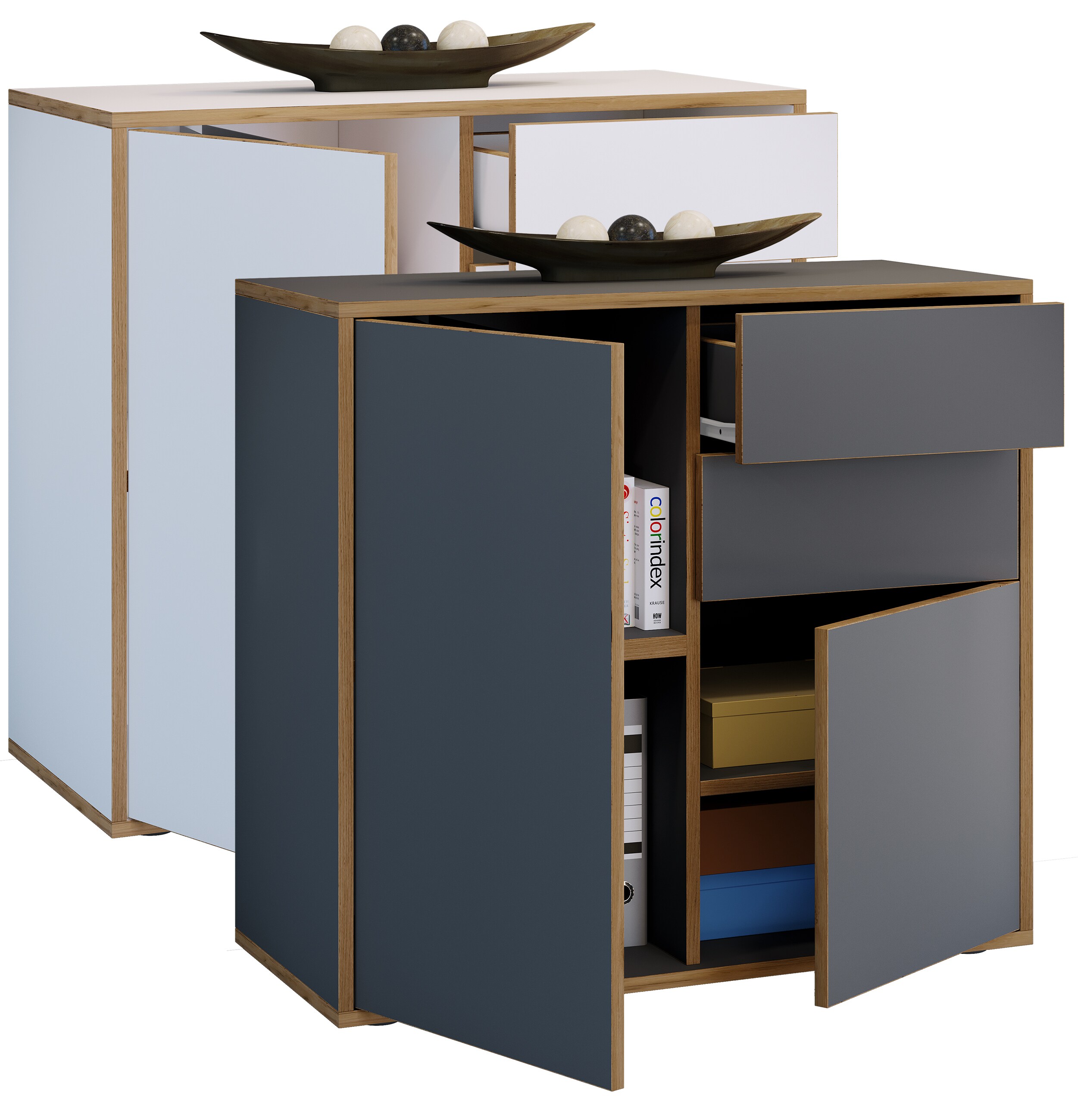 VCM Holz Kommode Sideboard Highboard Anrichte Schrank Büromöbel Salia Breite 80 cm Schublade Drehtüren