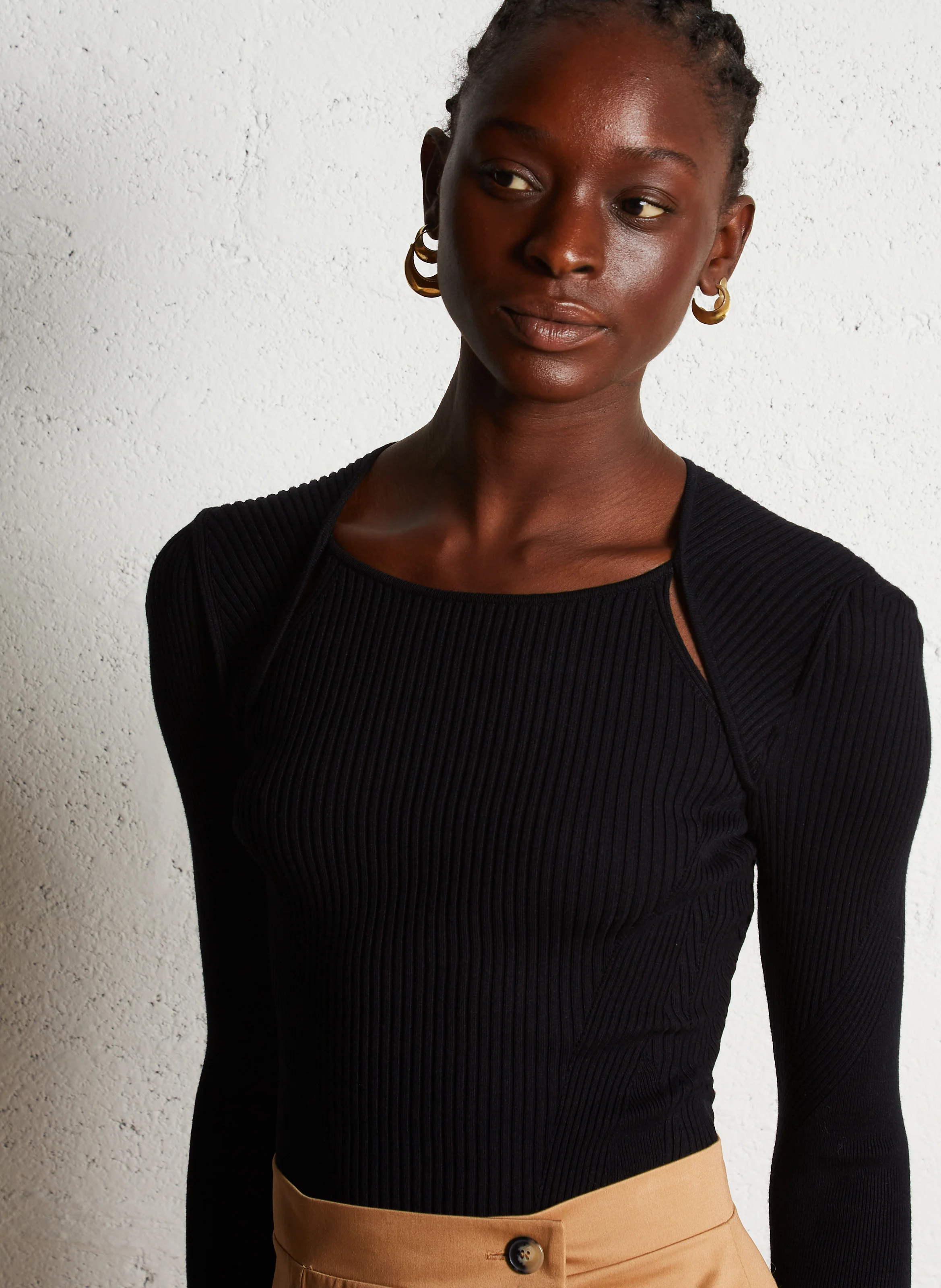 PIETRA - Pull ajusté col rond en maille | Noir