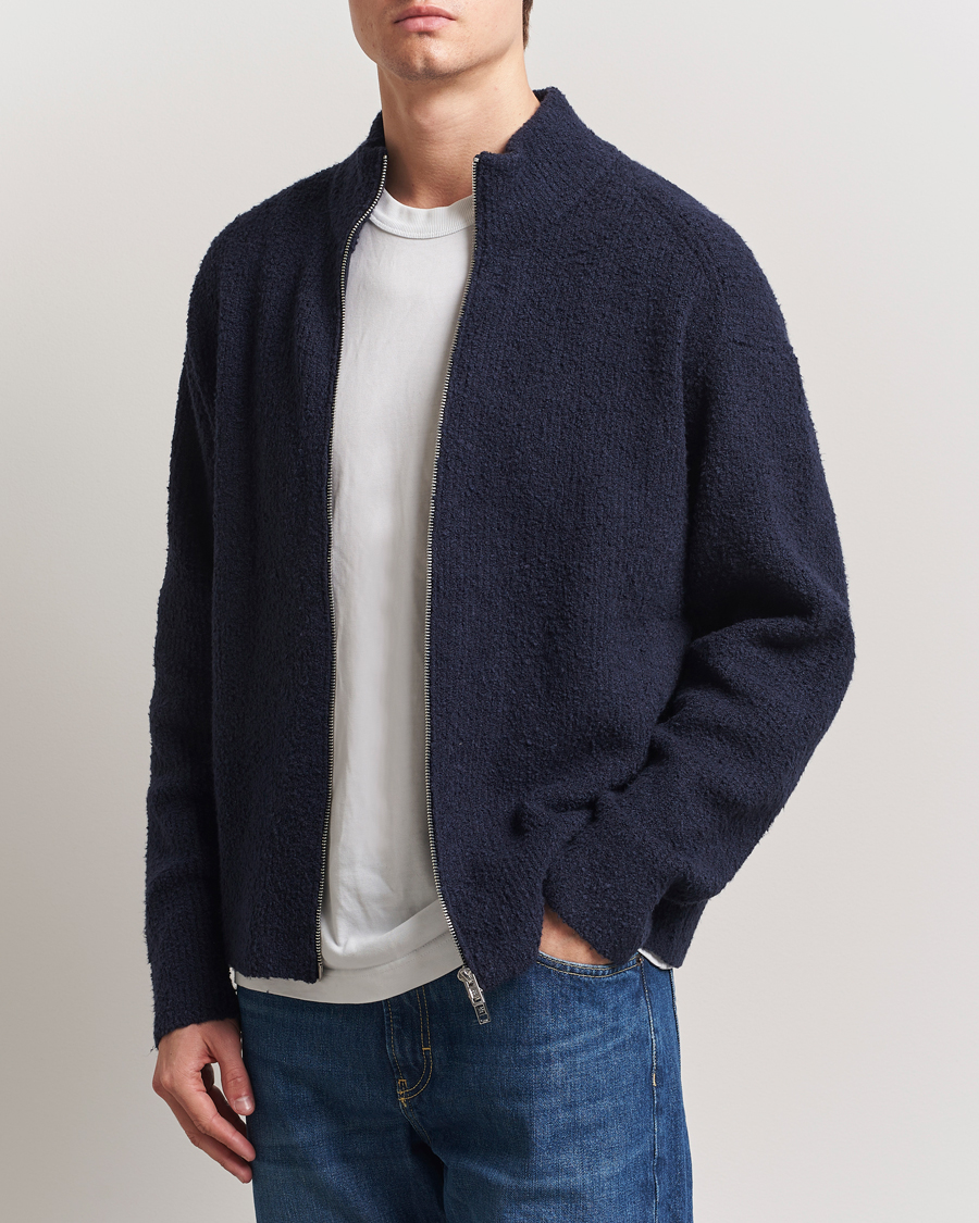 Filippa K Bouclé Knitted Full Zip Navy