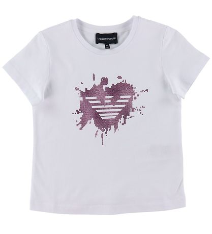 Emporio Armani T-Shirt - Weiß m. Pink/Strassstein