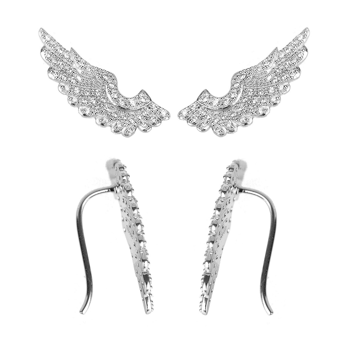 Boucles d'oreilles grimpantes contour d'oreilles aile d'ange sertie d'oxyde de zirconium Argent 925 Rhodié