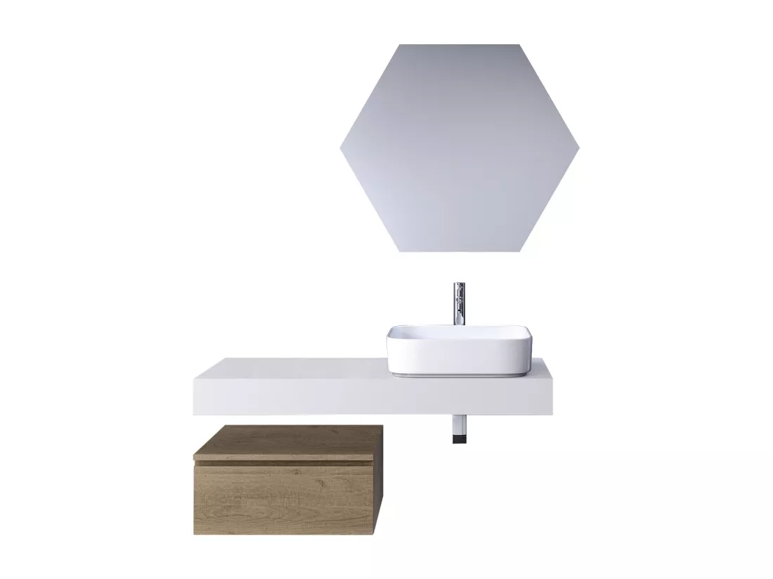 Ensemble de salle de bain 4 pièces ASTRA blanc/chêne miel