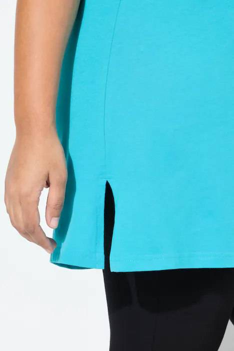 Longshirt, A-Linie, V-Ausschnitt, Halbarm, tiefes aqua