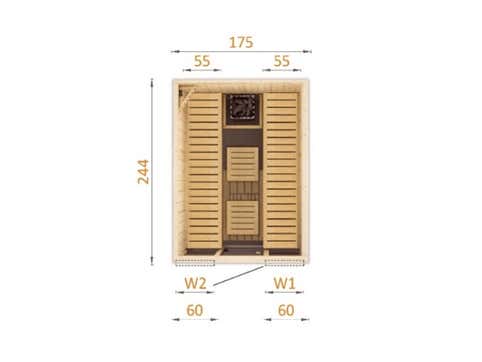FinnTherm Karina binnensauna met 2 houten banken, saunacabine met 40 mm wanddikte, stoomsauna inclusief montagemateriaal, 1,8 x 1,9 m