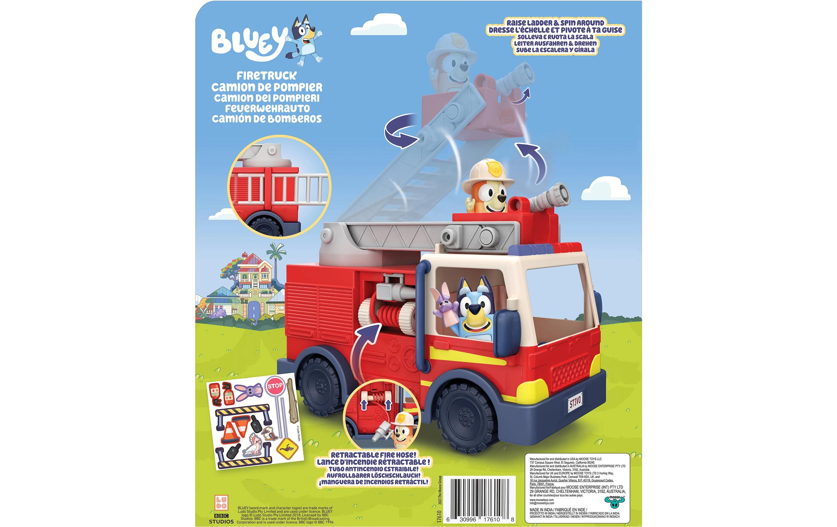 Figurenset Bluey Feuerwehrauto 3 FigurenSpielset mit Bingo, Bluey und Bob Bilby