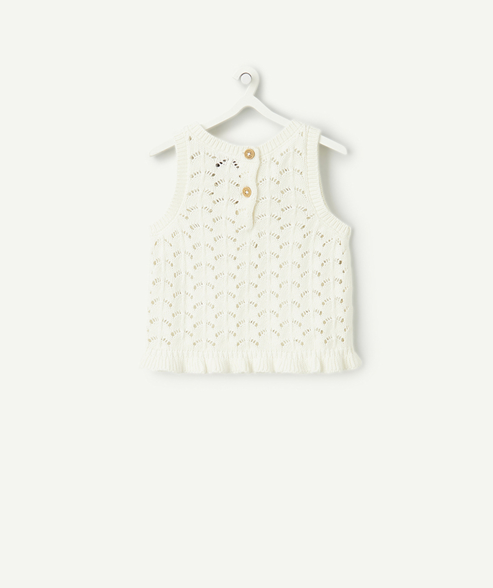 top crochet bébé fille en coton biologique écru avec volants