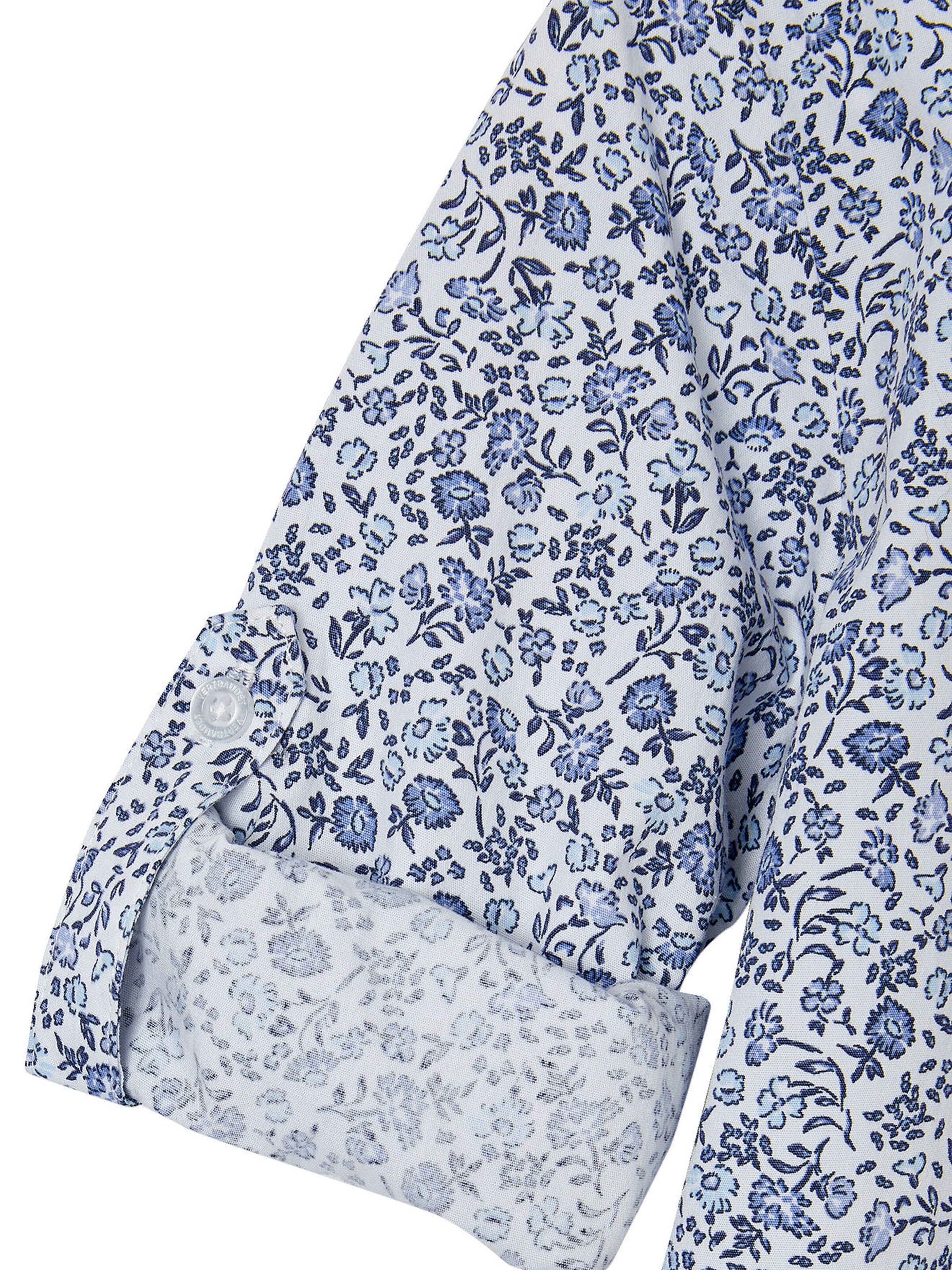 Vertbaudet Jungen Hemd mit Stehkragen und Blumenmuster blau bedruckt
