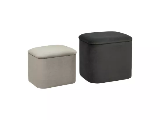 Lot de 2 Poufs Coffres de rangement en Velours Gris Clair et Gris Foncé