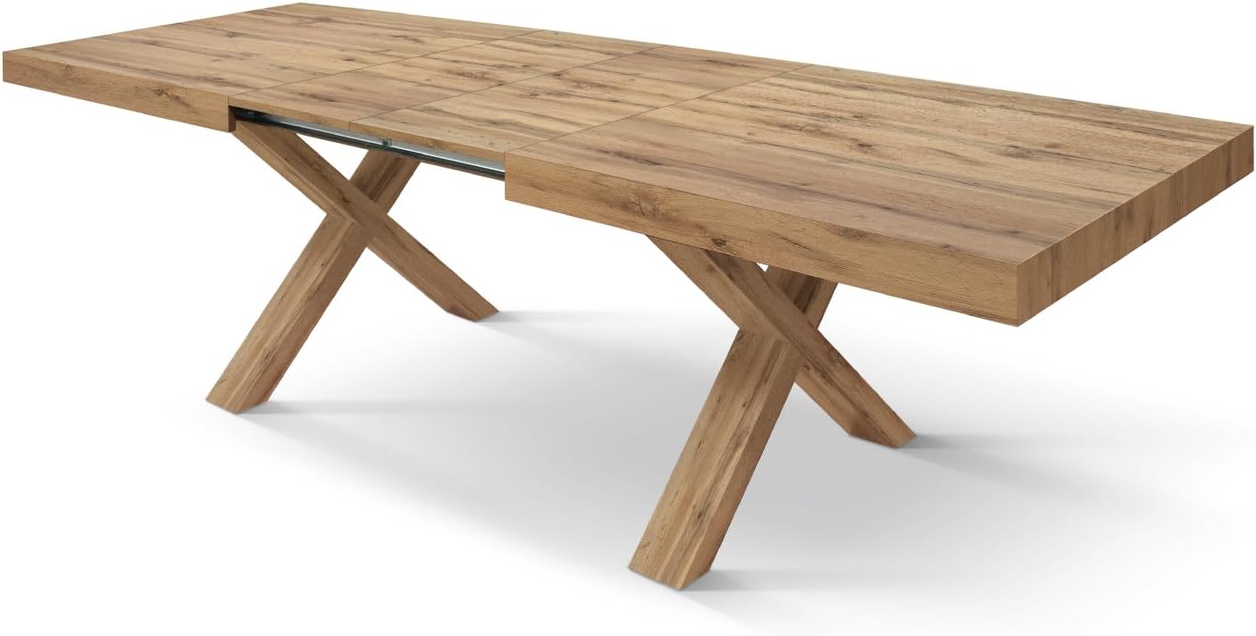 PAZZO DESIGN Ausziehbarer Tisch Marco, Wohnzimmertisch, Küchentisch, Kreuzbeine X Eiche, hergestellt in Italien, rustikale Eiche, 180x90x76 cm - id_2231