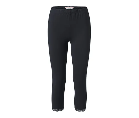 3/4-Leggings mit Spitzenborte, schwarz