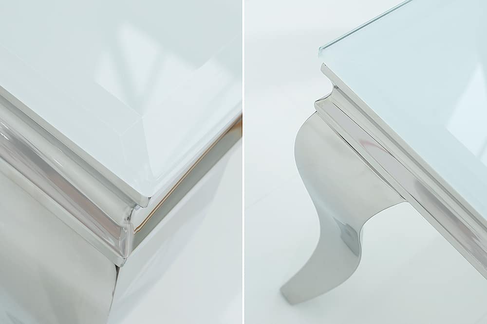 Eleganter Couchtisch MODERN BAROCK 100cm silber mit weißem Opalglas