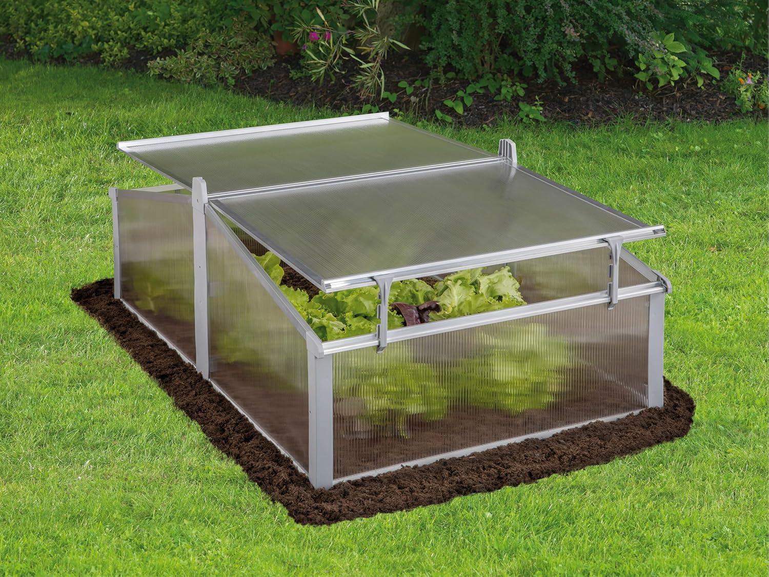 JUWEL Thermo Frühbeet Easy FIX 120/80 (für Palettenrahmen-Hochbeete 120x80 cm, rostfreie Aluprofile, 2 Fenster mit Windsicherung, 4 mm Hohlkammerplatten) 20222