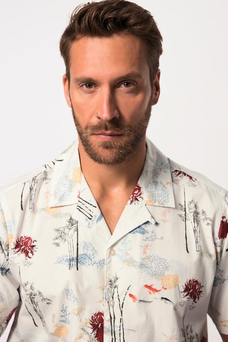 Hemd, Halbarm, floraler Print, Cuba-Kragen, Cuba-Fit, bis 8 XL