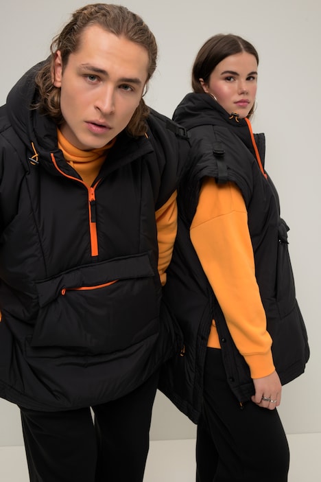 Poncho-Weste, Kapuze, Color-Zipper, Kängurutasche, Unisex