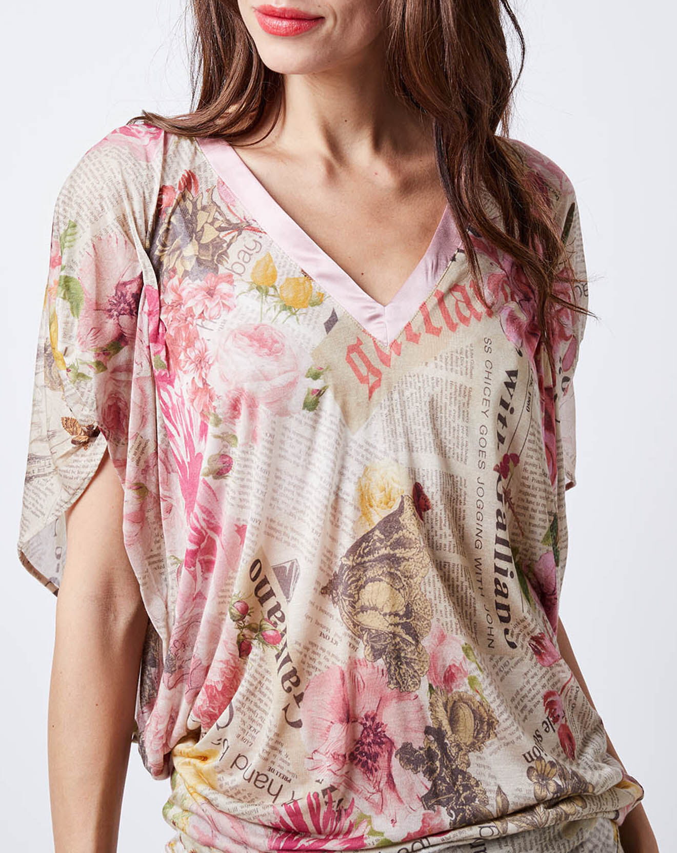 John Galliano Top fluide imprimé bleu/rose