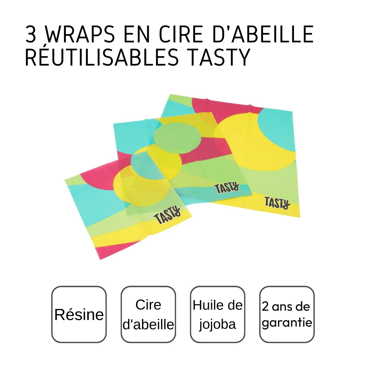 Lot de 3 wraps en cire d'abeille type film alimentaire Green Tasty