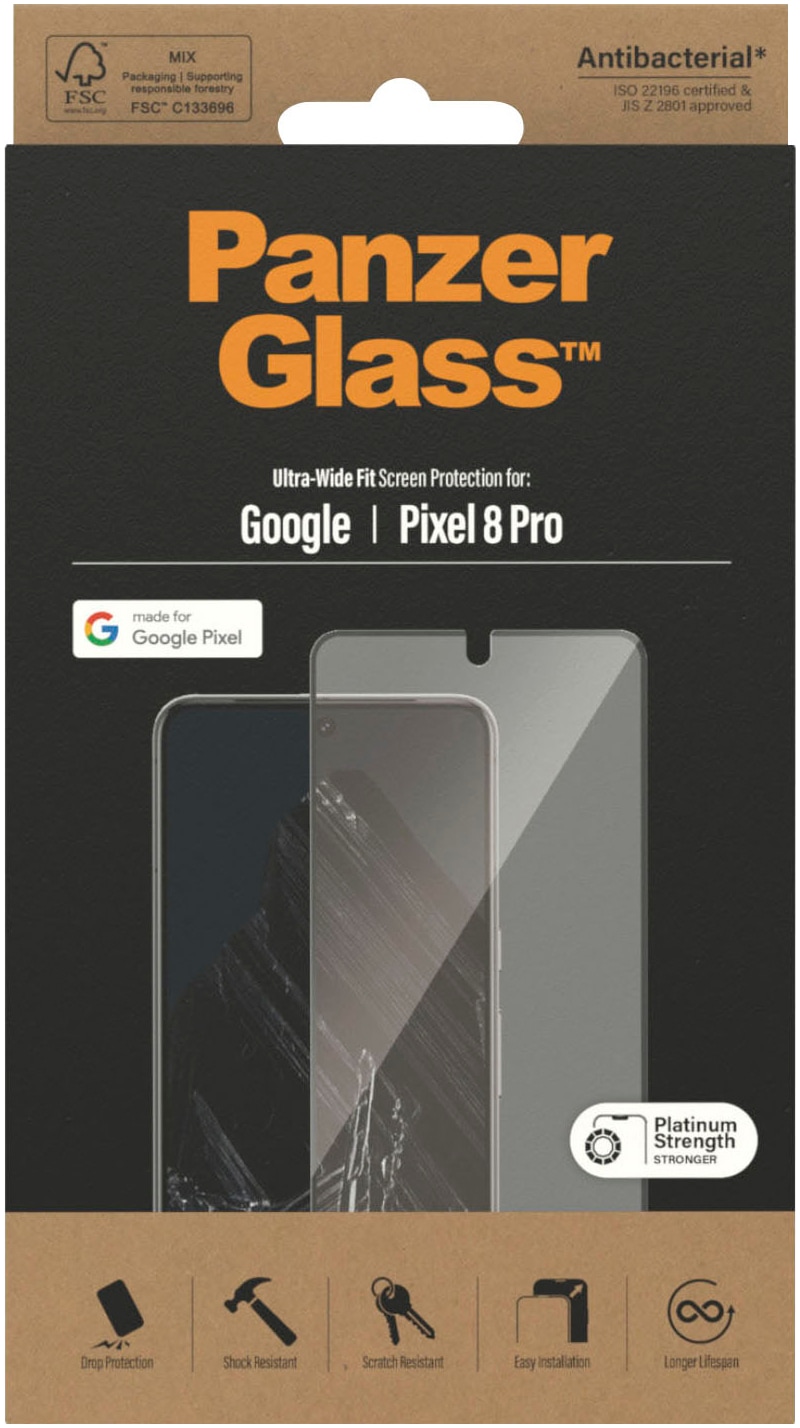 PanzerGlass Displayschutzfolie »Displayschutz Google Pixel 8 Pro - Ultra-Wide Fit« für Google Pixel 8 Pro 1 Stk. tlg. Kratz-& Stossfest,Antibakteriell,Berührungsempfindlich,Simpel Anbringen