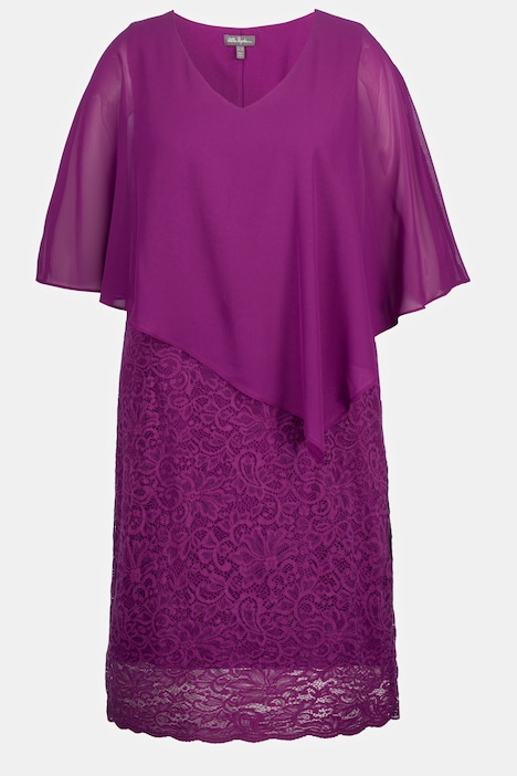 Abendkleid, Chiffon-Cape, Jersey, Spitzensaum, 3/4-Arm