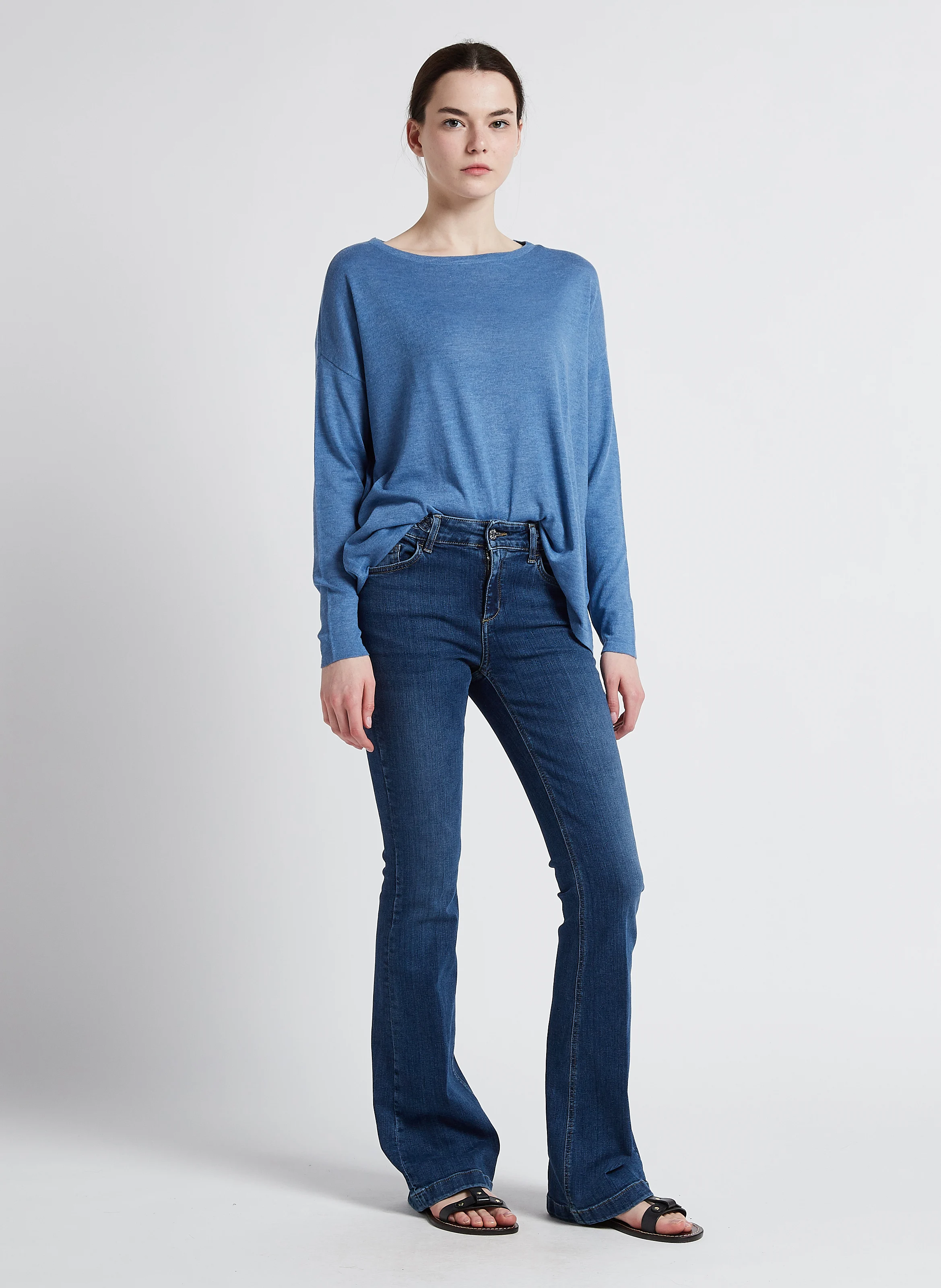 VIABELLA - Pull col bateau en maille mélangée | Bleu