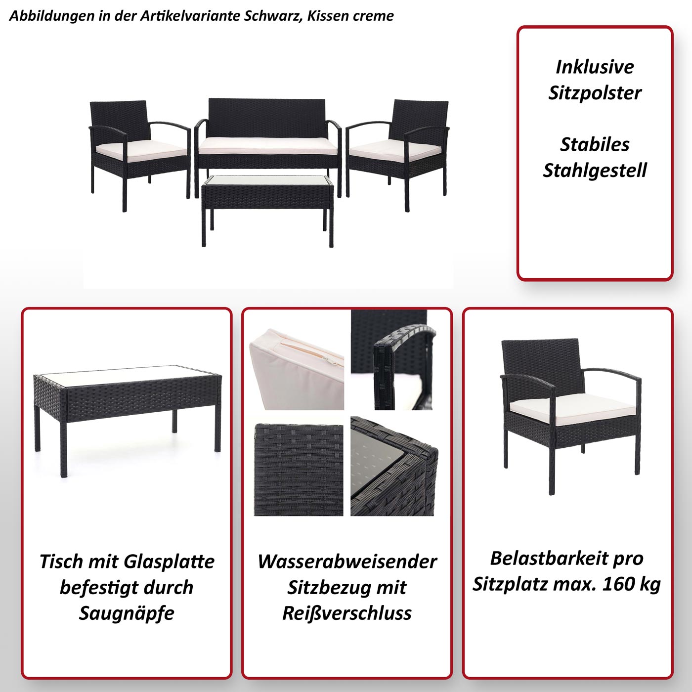Poly-Rattan Garnitur MCW-F56, Balkon-/Garten-/Lounge-Set Sitzgruppe ~ braun, Kissen dunkelgrau
