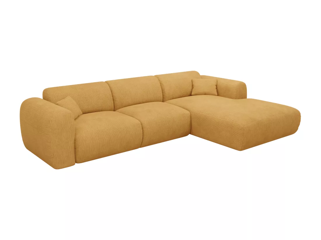 Grand canapé d'angle droit en tissu texturé jaune moutarde POGNI de Maison Céphy