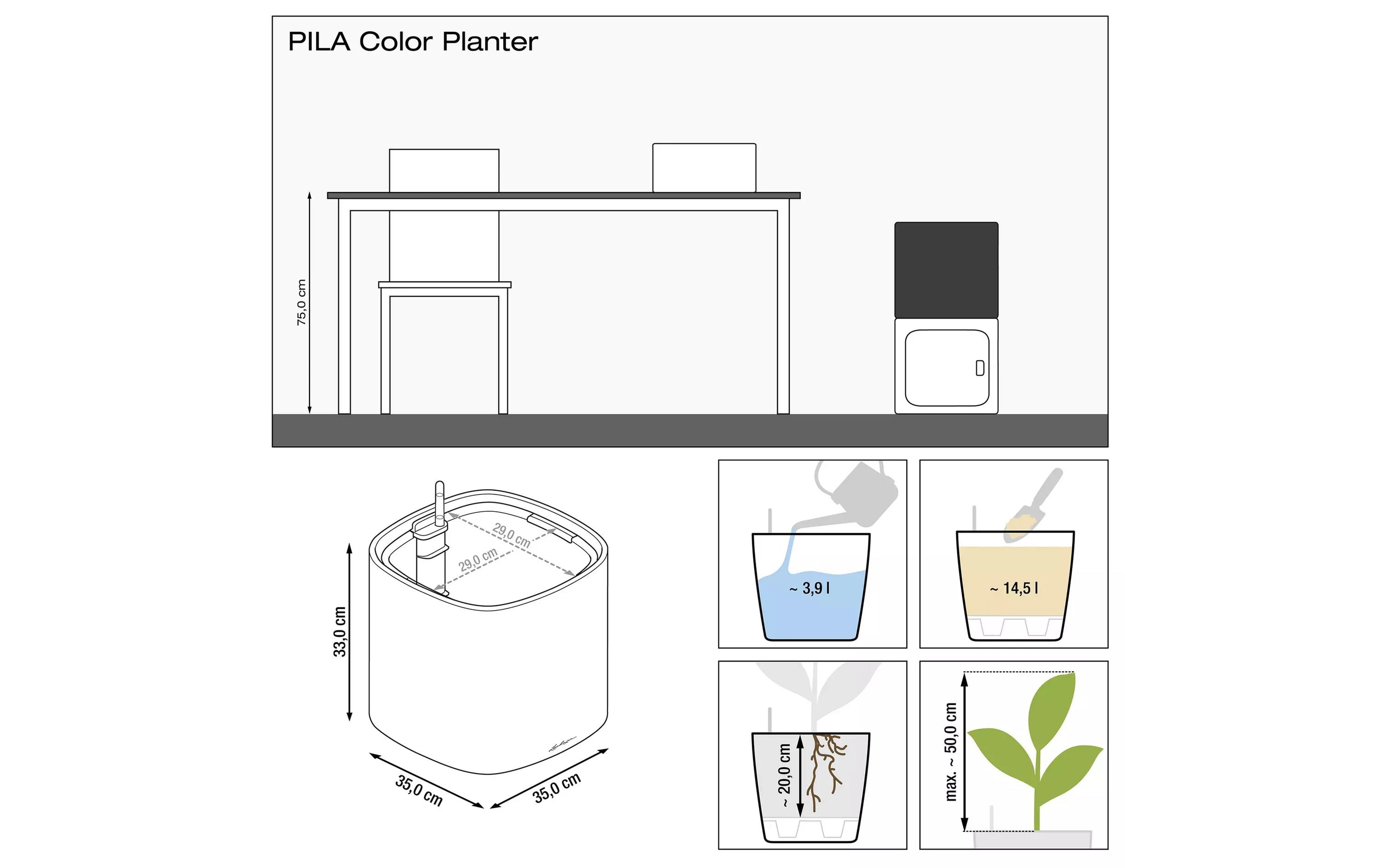 PILA Color Storage 35/ Planter 35 KIT LichtgrauKombinierbares Pflanzsystem mit praktischem Stauraum