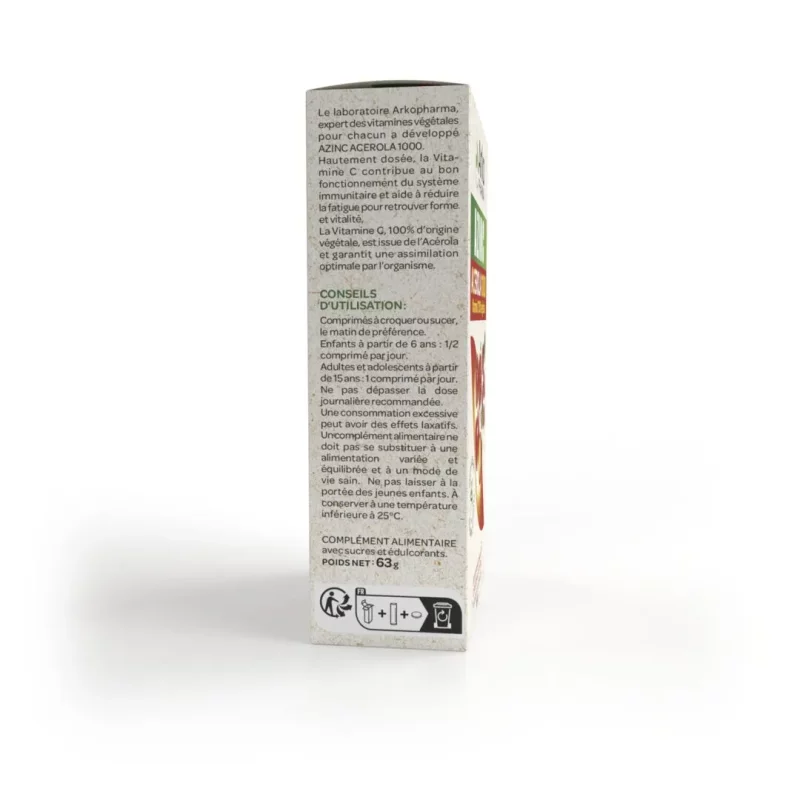 Azinc Naturel Acerola 1000 Arkopharma - 2 x 30 Comprimés à Croquer