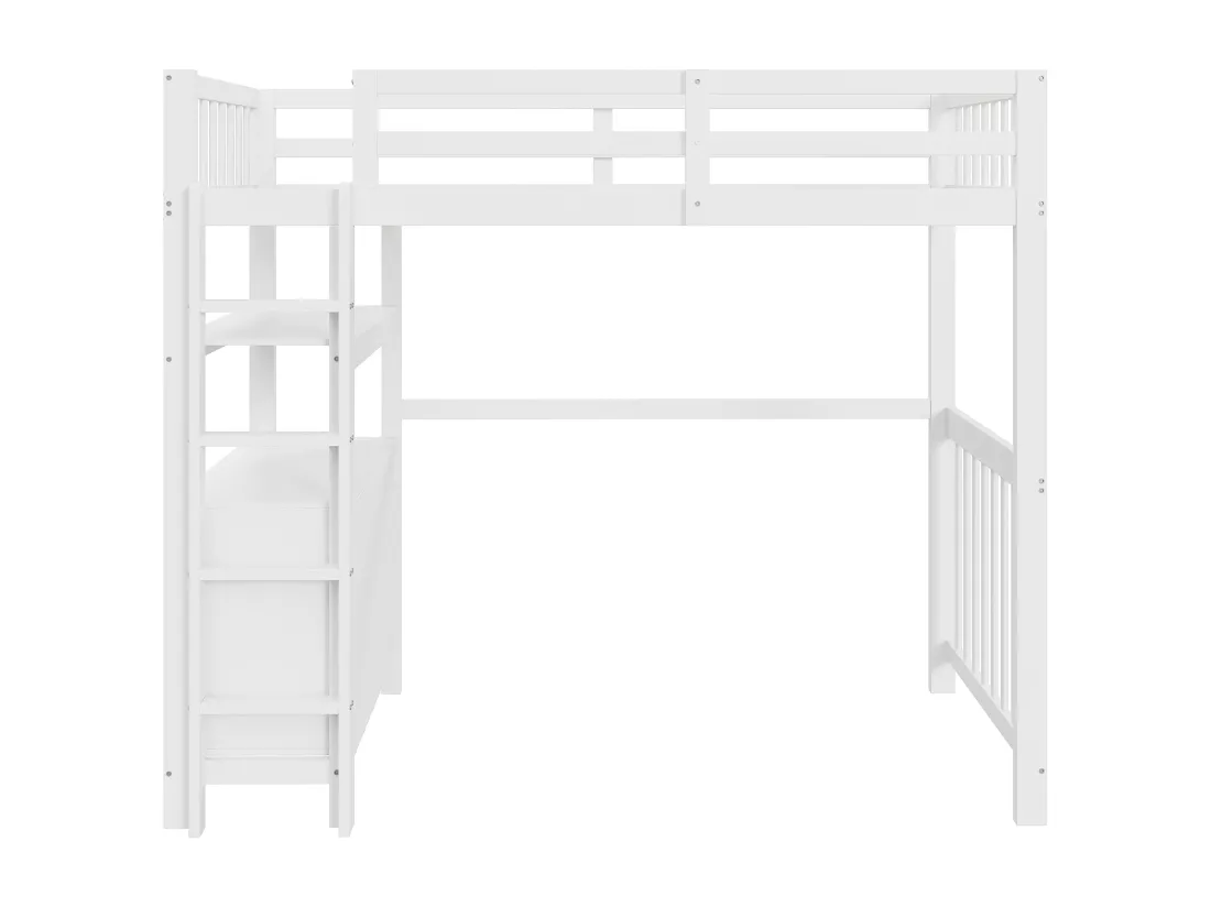 Lit mezzanine 90 x 200 cm avec avec bureau, étagère & 6 tiroirs - bois de pin et MDF - blanc (sans matelas)