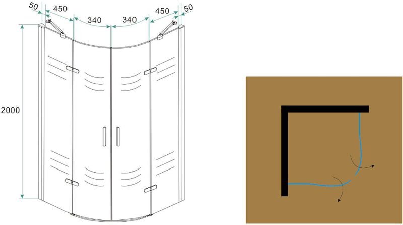 BWS - Kwartronde Douchecabine - 100x100 cm - 8 mm - NANO Coating - 2 Deuren