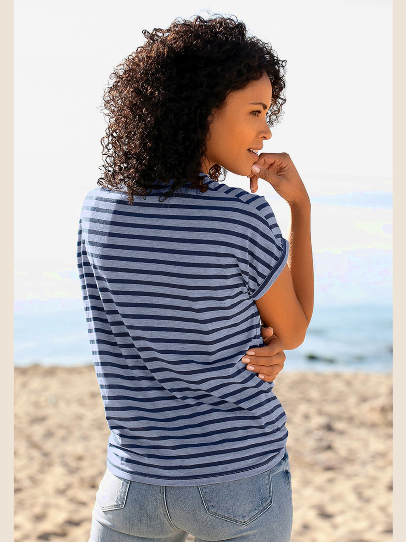 T-shirt à manches courtes encolure ronde avec bord-côtes ouverts