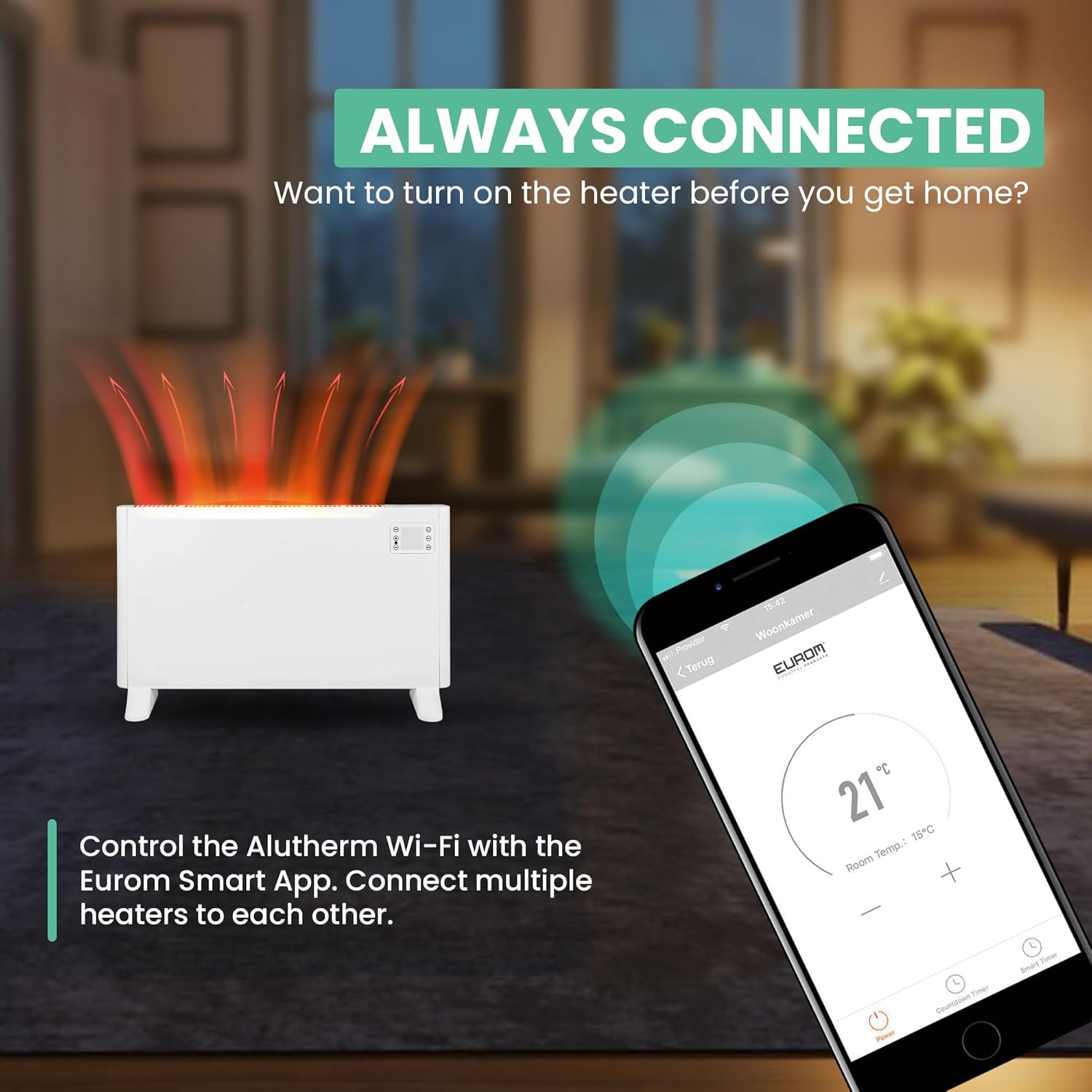 Eurom Alutherm Wandheizung 1000 Watt WiFi Steuerung