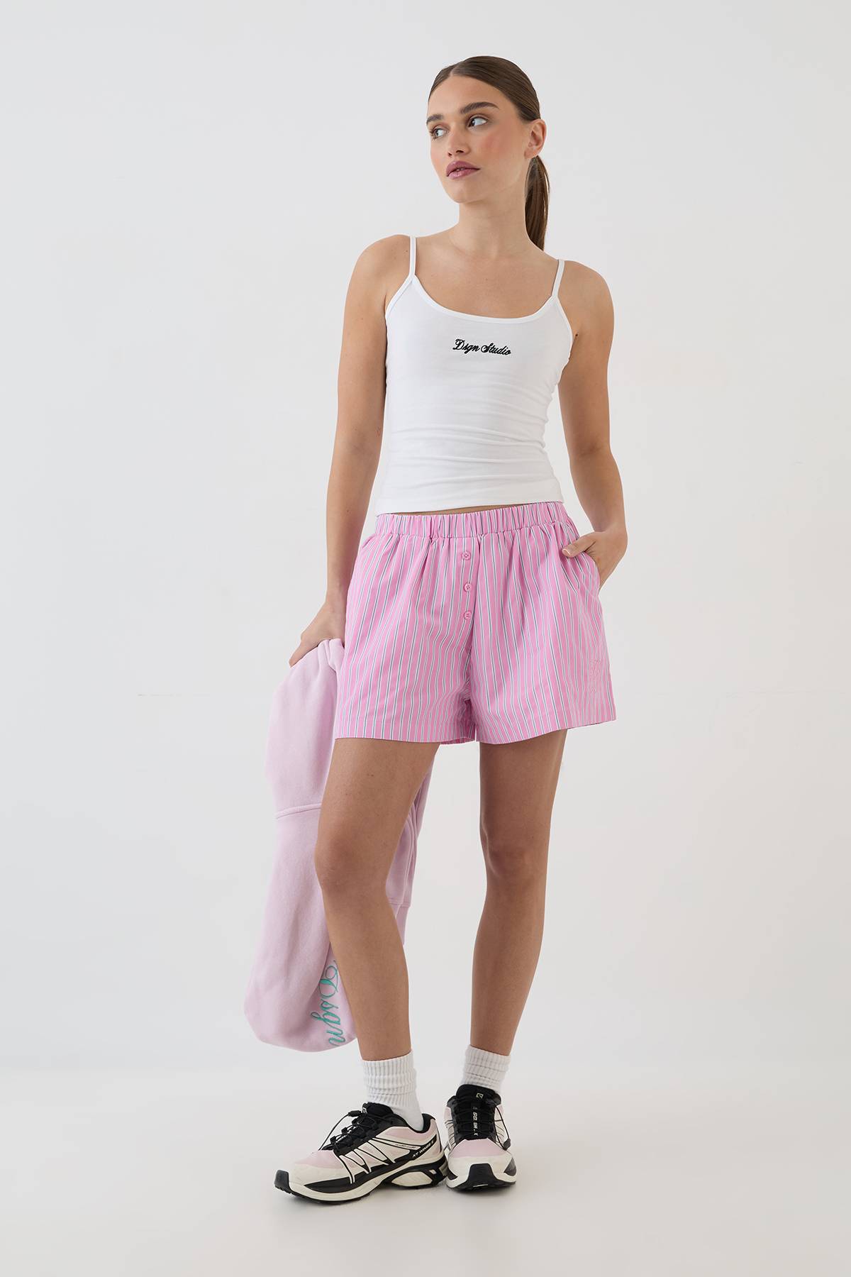 Short En Popeline À Rayures Avec Boutonnage Henley Dsgn Studio