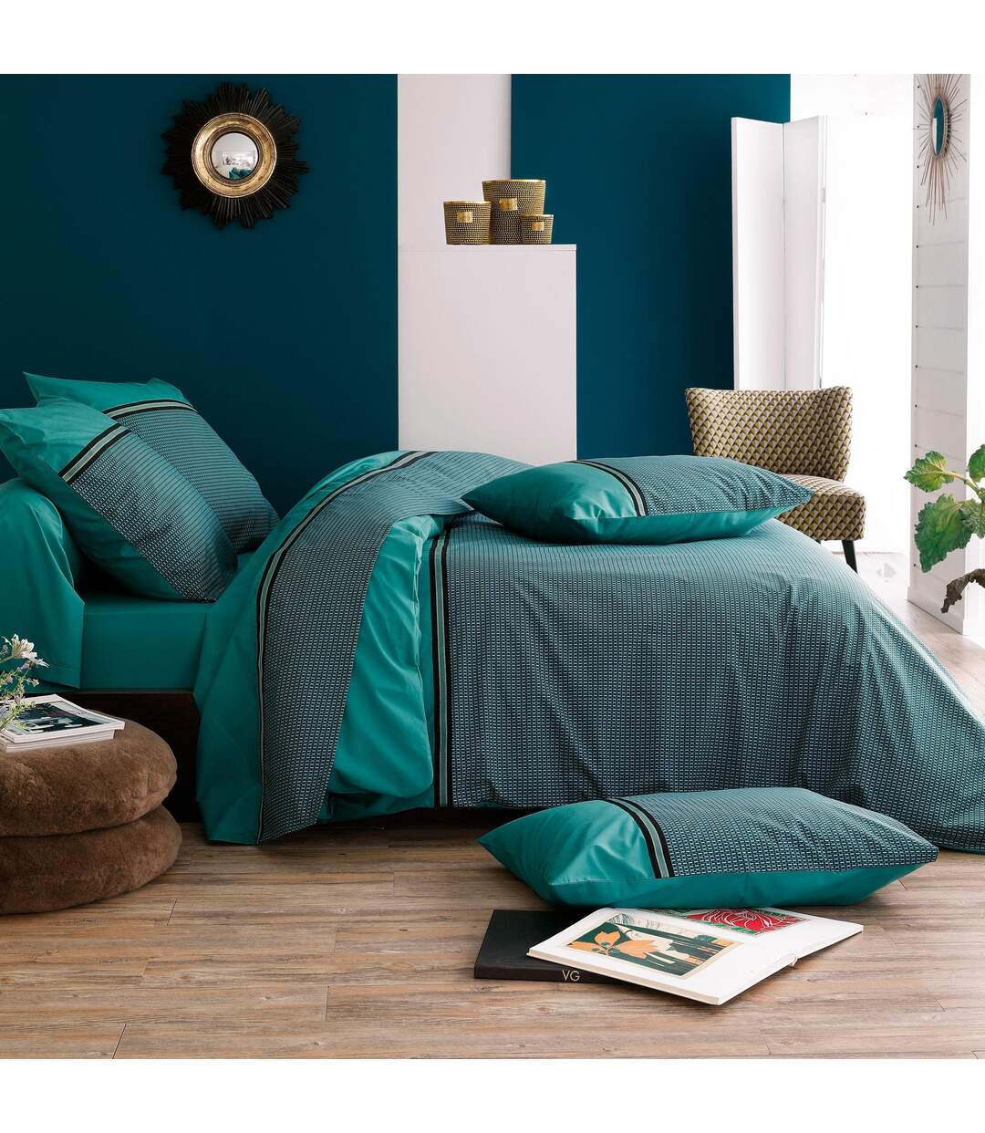 Drap plat 280x325 cm percale de coton GUSTAV vert Emeraude