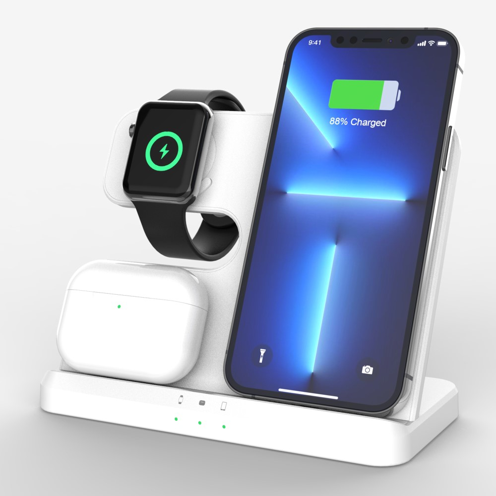 (15W) 3in1 Ladegerät QI Wireless Charger für Smartphone / Samsung Galaxy Watch / Galaxy Buds - Weiss
