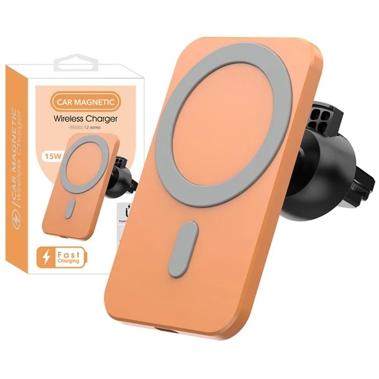 (15W) 2in1 MagSafe Auto Ladegerät KFZ Halterung Magnetischer Qi Wireless Charger für Lüftungsgitter Air Frame - Orange