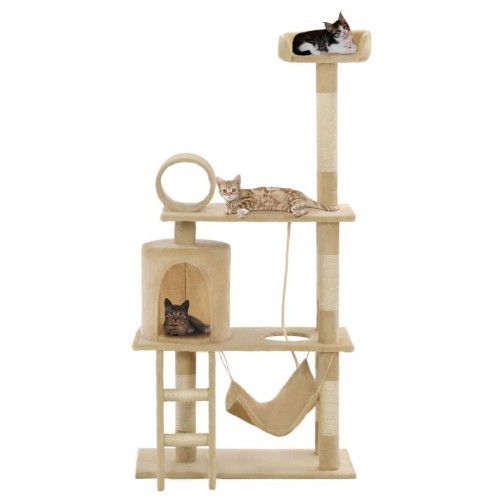 Arranhador bege para gatos com sisal.