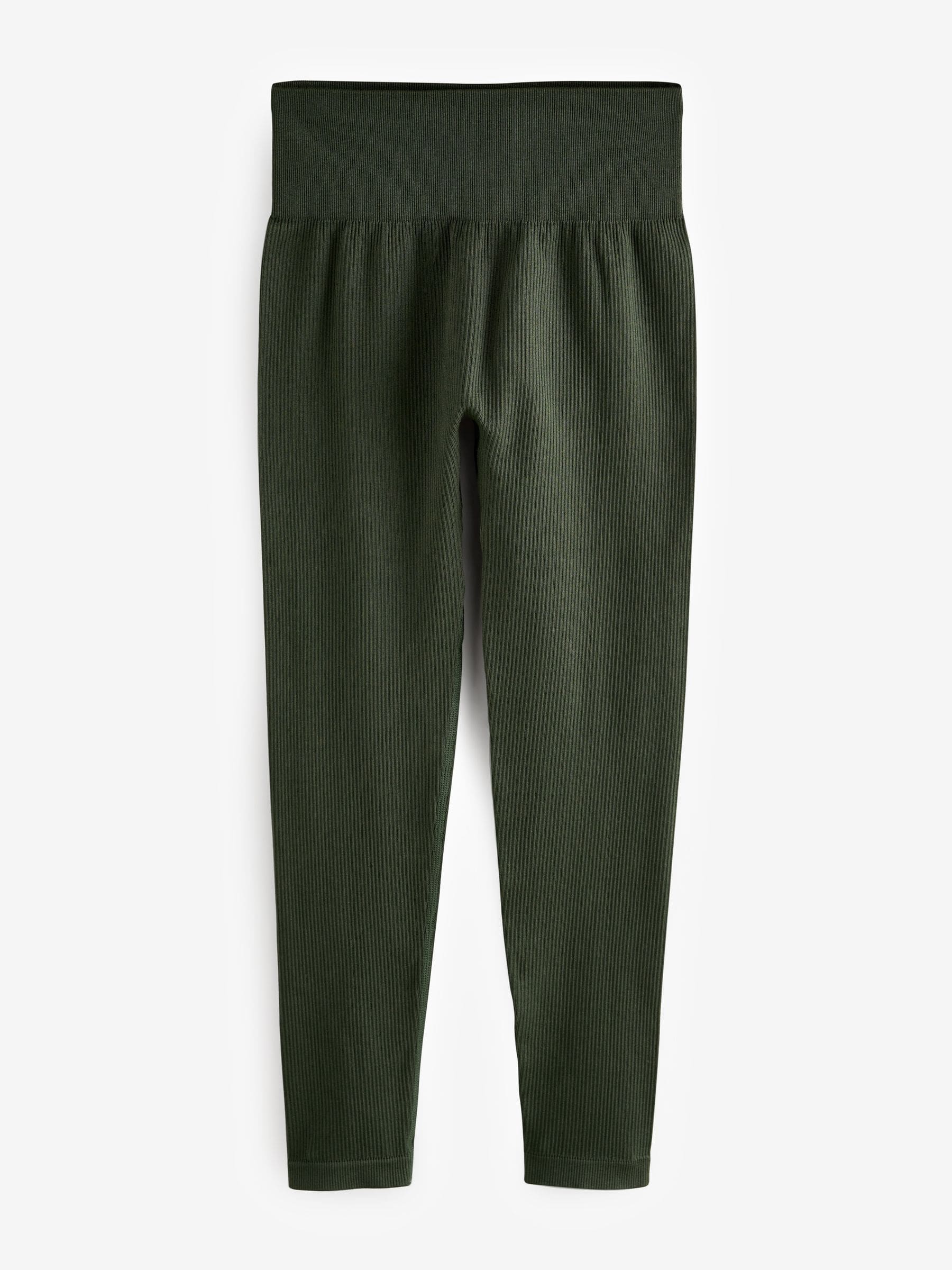 Donkergroen - Geribbelde naadloze legging met hoge taille